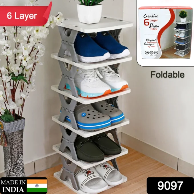 Smart Shoe Rack with 6 Layer Shoes Stand Multifunctional Entryway Foldable & Collapsible Door Shoe Rack Free Standing Heavy Duty Plastic Shoe Shelf Storage Organizer Narrow Footwear Home (Mix Color)