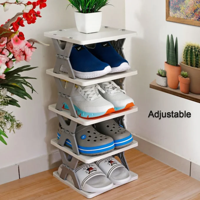 Smart Shoe Rack with 6 Layer Shoes Stand Multifunctional Entryway Foldable & Collapsible Door Shoe Rack Free Standing Heavy Duty Plastic Shoe Shelf Storage Organizer Narrow Footwear Home (Mix Color)