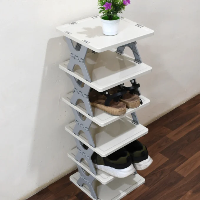 Smart Shoe Rack with 6 Layer Shoes Stand Multifunctional Entryway Foldable & Collapsible Door Shoe Rack Free Standing Heavy Duty Plastic Shoe Shelf Storage Organizer Narrow Footwear Home (Mix Color)