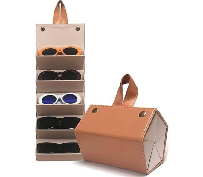 Foldable Sunglasses Organizer with 5 Slots - Portable Travel Glasses Case Storage